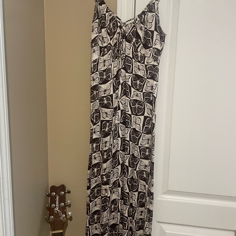 Elegant brown and White Butterfly Print Dress